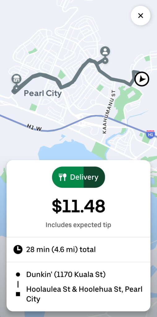 A screenshot of what I consider to be a worthwhile fare for Uber Eats/Doordash.